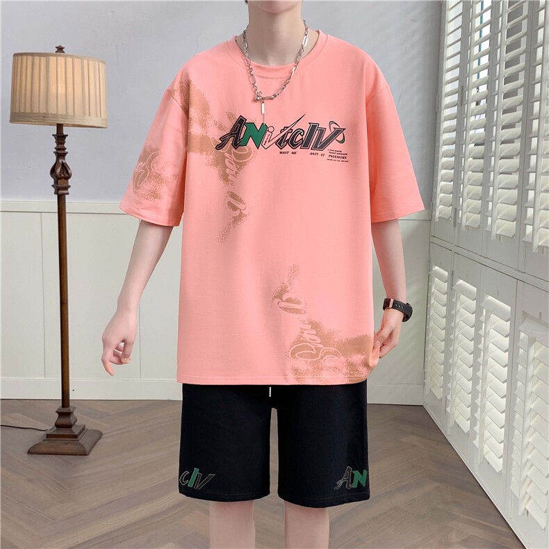 主推-青少年纯棉休闲字母创意运动套装男TZ555控88（S到5XL）,男装T恤,星座210-1