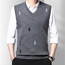 薄款套头V领男针织衫打底背心中老年人男装爸爸装2023春秋季新款，男装背心/马甲，电商B212（原钱塘6029）
