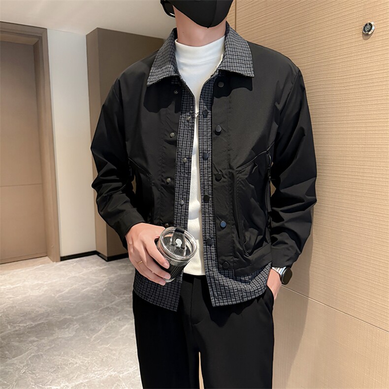 B216 JK8206 P100 2025秋装新款男士假两件夹克外套图片