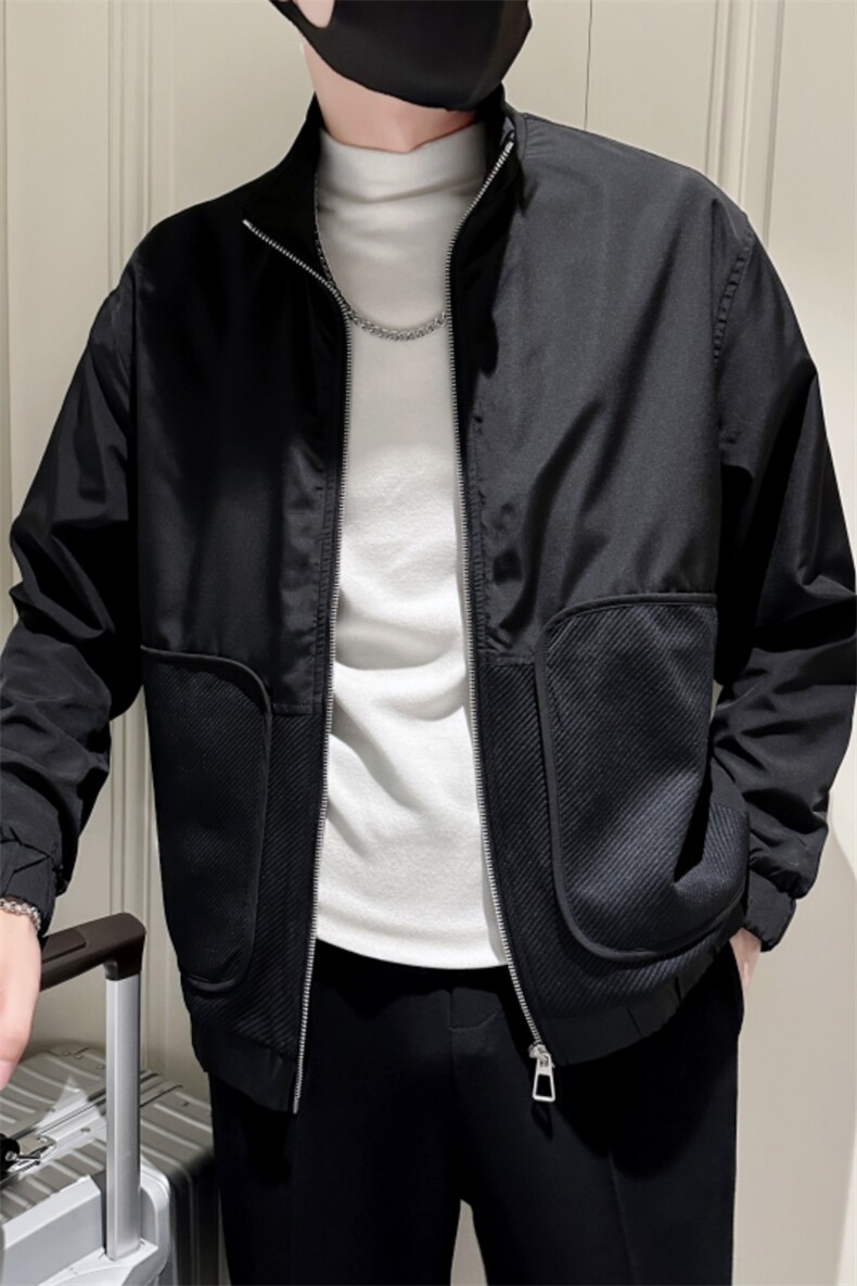 现货2025秋季社会小伙帅气男立领夹克拼接外套JK25P95控128,男装夹克,电商B276A
