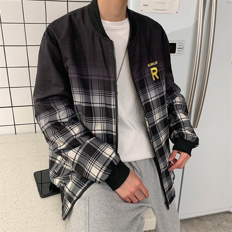 709-JK86-P7020秋新款港风情侣格子渐变夹克外套韩版百搭上衣男,男装夹克,星座709