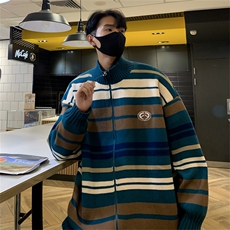 B211-P52条纹立领开衫毛衣男2024新款秋冬慵懒潮牌百搭针织衫，男装针织衫/毛衣，星座512-6