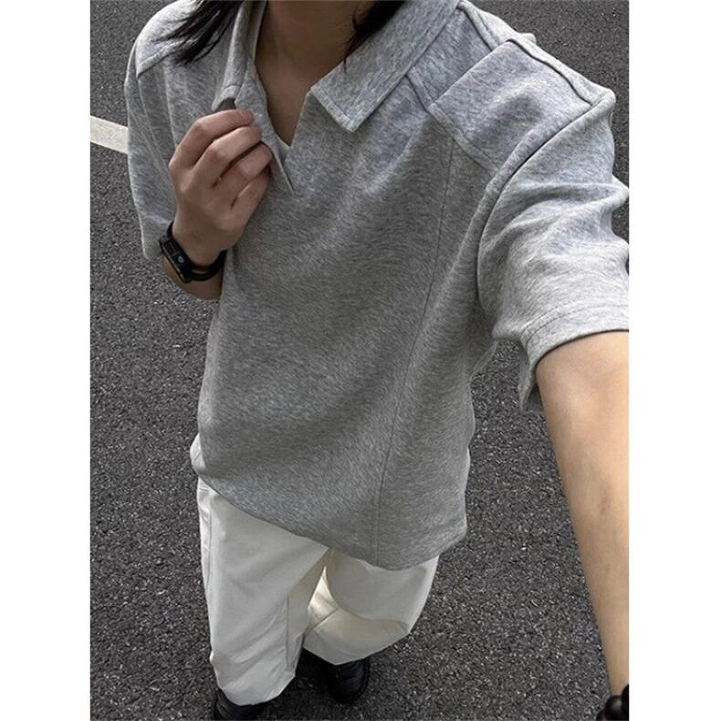 v领短袖polo衫男夏季重磅美式显肩宽廓形t恤boxy正肩半截袖TZ107,男装T恤,星座1116A（原606A-3）