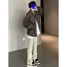 美式高街水洗做旧直筒牛仔裤男女秋冬复古黄泥染修身裤L72200-P45，男装牛仔裤，星座1008