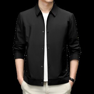 2023春季新款中年男士时尚纯色翻领休闲高端夹克外套宽松百搭男装图片