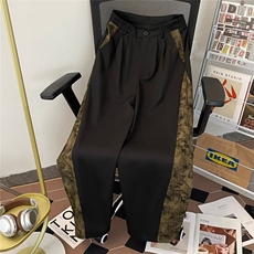 新中式风休闲裤男拼接设计垂感直筒阔腿西裤山本裤子K835-P45，男装西裤，星座1001-1