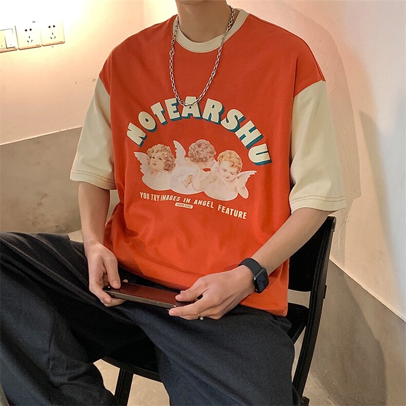 2024夏新款港风个性卡通印花宽松圆领短袖T恤上衣T2213-P38,男装T恤,星座914-3