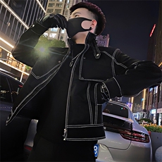 JK218加绒/P140控190冬季加厚立领重工明线设计皮衣夹克外套男首1，男装夹克，星座305B