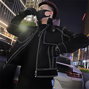 JK218加绒/P140控190冬季加厚立领重工明线设计皮衣夹克外套男首1图片