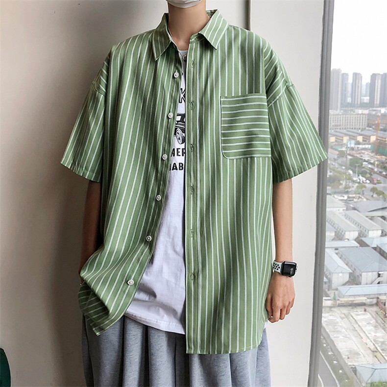 2021年春季新款条纹衬衫女宽松落肩港风衬衫男DS-C407-CS306-P35,男装衬衫,电商C323-1