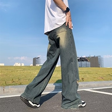 2023春秋牛仔裤男美式破洞撞色宽松复古高街嘻哈阔腿裤N0634-P45，男装牛仔裤，星座308B-1