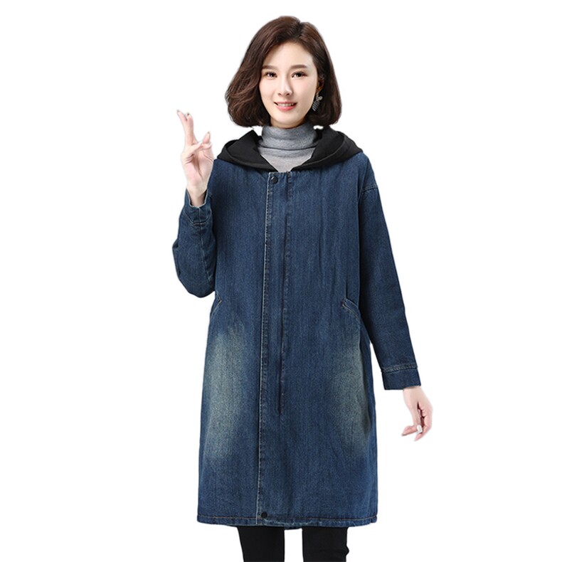 2021年冬季加厚通勤拼接连帽夹棉牛仔外套,女装棉衣/棉服,叶笙衣
