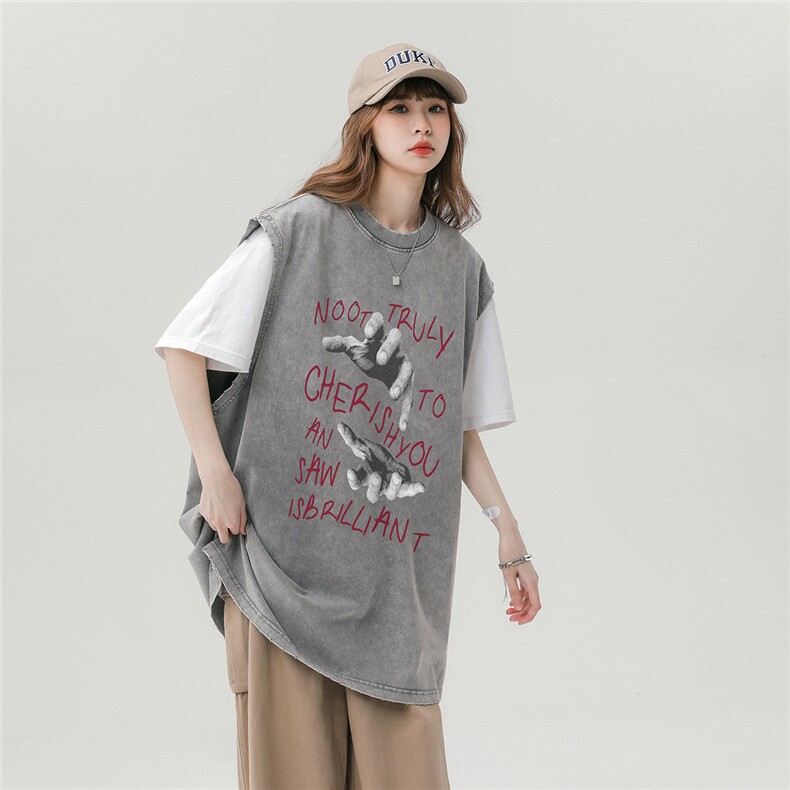 中性风23新款夏季时尚百搭宽松背心圆领短袖T恤DT251P45控68,男装背心/马甲,A247A