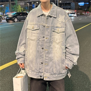 潮流宽松百搭情侣夹克上衣美式复古水洗做旧牛仔外套男 W7795-P62图片