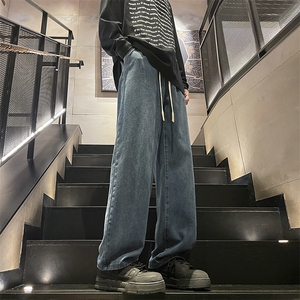 秋季新款港风美式日系复古水洗重磅抽绳休闲牛仔裤男 ZK3747-P48图片