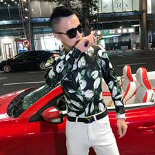 2021春秋衬衫社会男长袖上衣印花男装韩版修身四季潮流衬衣Q863-P55，男装衬衫，星座419（原A233）
