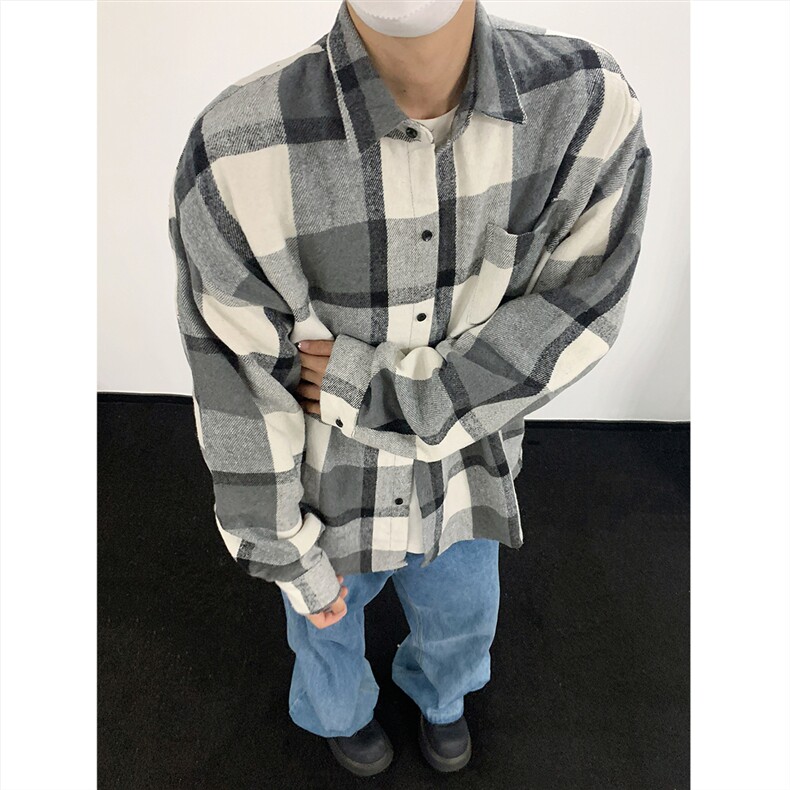 现货~磨毛加厚格子大码长袖衬衫C5892/特P25黑白,男装衬衫,电商A094