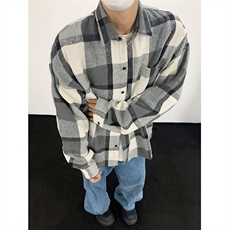 现货~磨毛加厚格子大码长袖衬衫C5892/特P25黑白，男装衬衫，电商A094