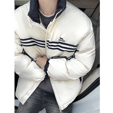 冬装新品美式条纹织带棉服刺绣logo棉衣休闲外套男G1100P118，男装棉衣，电商A339