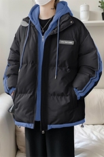 棉衣男冬季新款港风大码宽松休闲连帽假两件加厚棉服MF8587-P88，男装棉衣，星座214-3