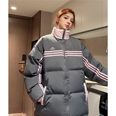 冬装中性美式条纹织带棉服刺绣logo棉衣休闲外套男女G1100P118，男装棉衣，电商A339