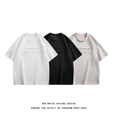 T131/P30麂皮绒短袖t恤男夏季美式重磅钢印oversize宽松半袖体恤，男装T恤，电商基地A050