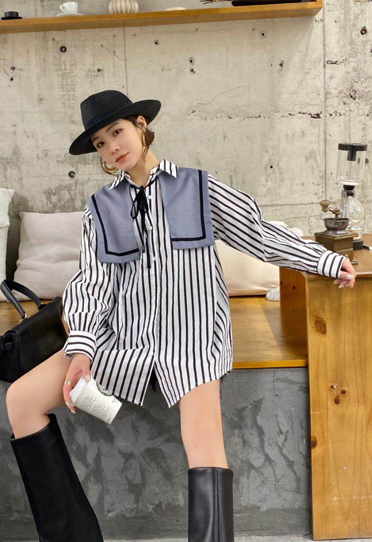 2021秋装新款条纹衬衫，女装衬衫，玉米青豆
