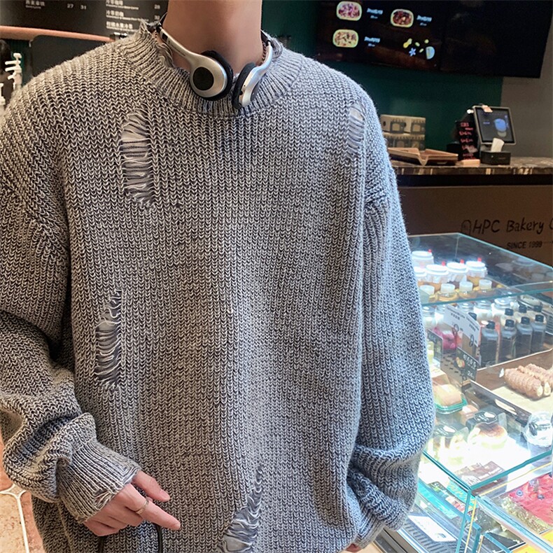 潮牌设计感纯色破洞毛衣男女街头痞帅青少年情侣针织衫HY447-p48,男装针织衫/毛衣,星座1008