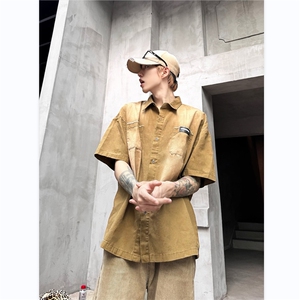 高质量牛仔衬衫男士韩版潮短袖高街2025新款ins宽松外套CY856-P59图片