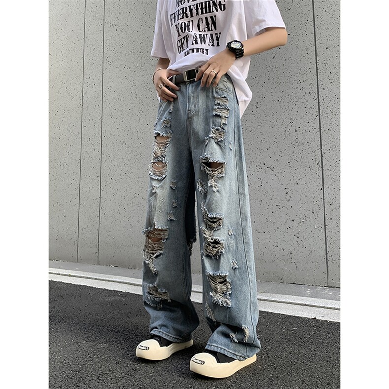 美式街头水洗做旧破洞牛仔裤男欧美高街vibe风长裤子N7059-P47,男装牛仔裤,星座308B-2