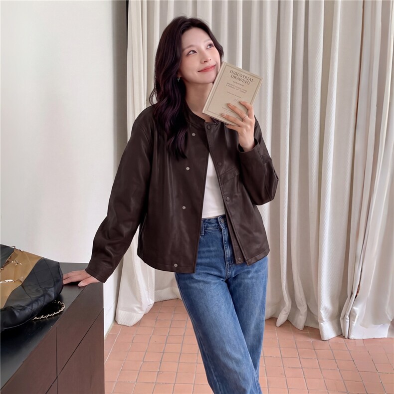 2026秋季新款复古PU皮衣外套女休闲夹克,女装皮衣,