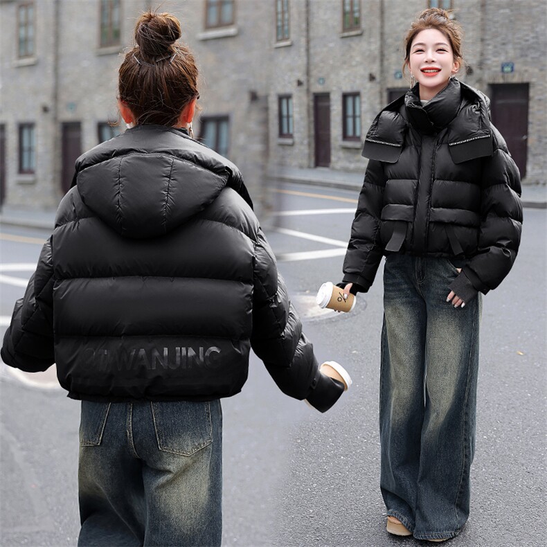 欧货显瘦短款羽绒服女2025冬季新款加厚宽松连帽小个子白鸭绒外套,女装羽绒服,意芙