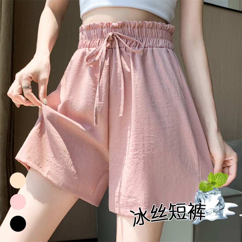 2024新款棉麻短裤女夏季宽松高腰阔腿韩版运动亚麻五分休闲裤，女装短裤/热裤，梦白服饰厂