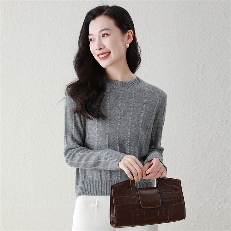 100%纯山羊绒秋冬新款圆领女宽松针织打底羊绒衫,女装羊绒衫,阿舍尔精品