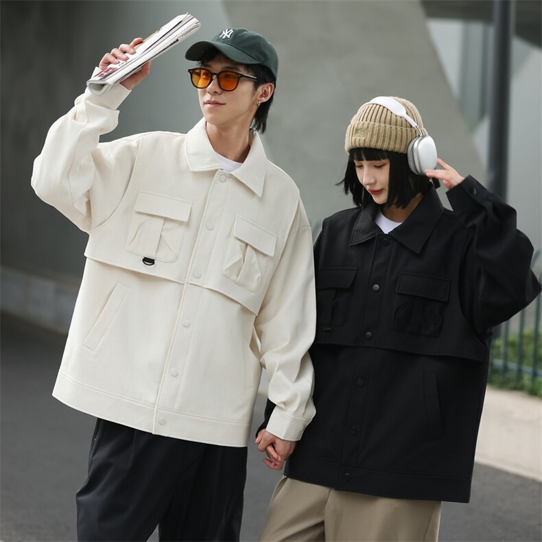日系口袋设计情侣夹克外套宽松潮流男女夹克纽扣设计JK3920P105,男装夹克,电商A400（原B301）