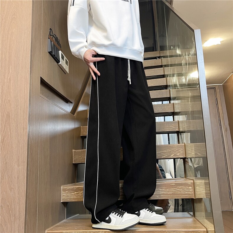 运动阔腿裤子男士卫裤潮牌宽松直筒斜边条纹男生休闲长裤M562-P35,男装休闲裤,星座509