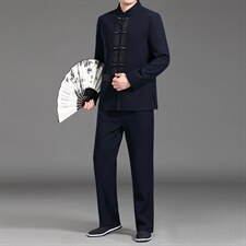 MJ7806秋季男士两件套长袖休闲套装中老年爸爸复古唐装风P180，男装民族服装，电商B360