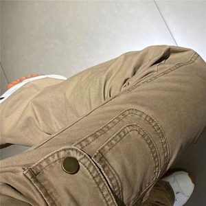 美式复古牛仔裤直筒微喇叭水洗工装裤男女街头多口袋拼接长裤潮牌,魔术复古球裤搭配图片
