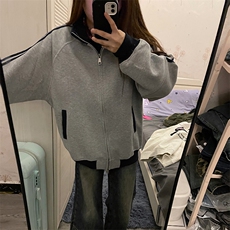抖音得物高品质26春装美式高街重磅结构拼接织带立领卫衣外套CM42，女装短外套，电商A486-1