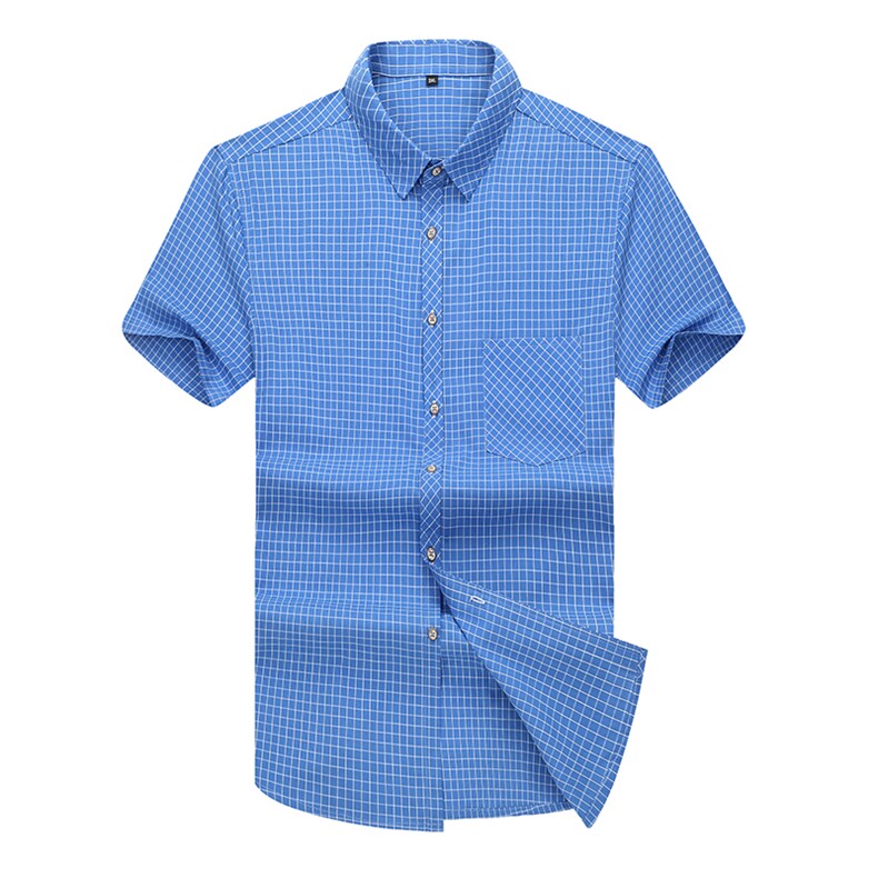 夏装新款加肥加大码男式短袖衬衫格子休闲衬衣XL-7XL 19C01图片
