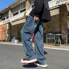 牛仔长裤男潮牌直筒宽松阔腿裤高街百搭坠感老爹裤子N01852-P40，男装牛仔裤，星座308B-1