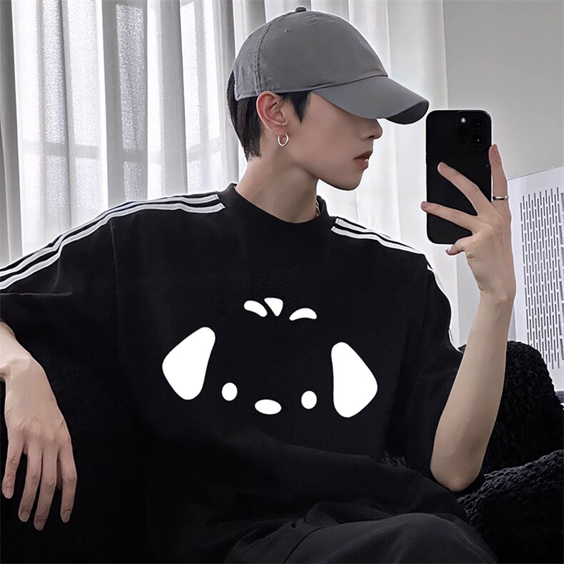 夏季美式高街重磅纯棉三条杠织带撞色男女短袖T恤STG309特P25图片