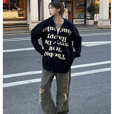 美式复古高街破洞连帽针织衫毛衣外套字母拉链款MY006-P60，男装针织衫/毛衣，星座1001-1