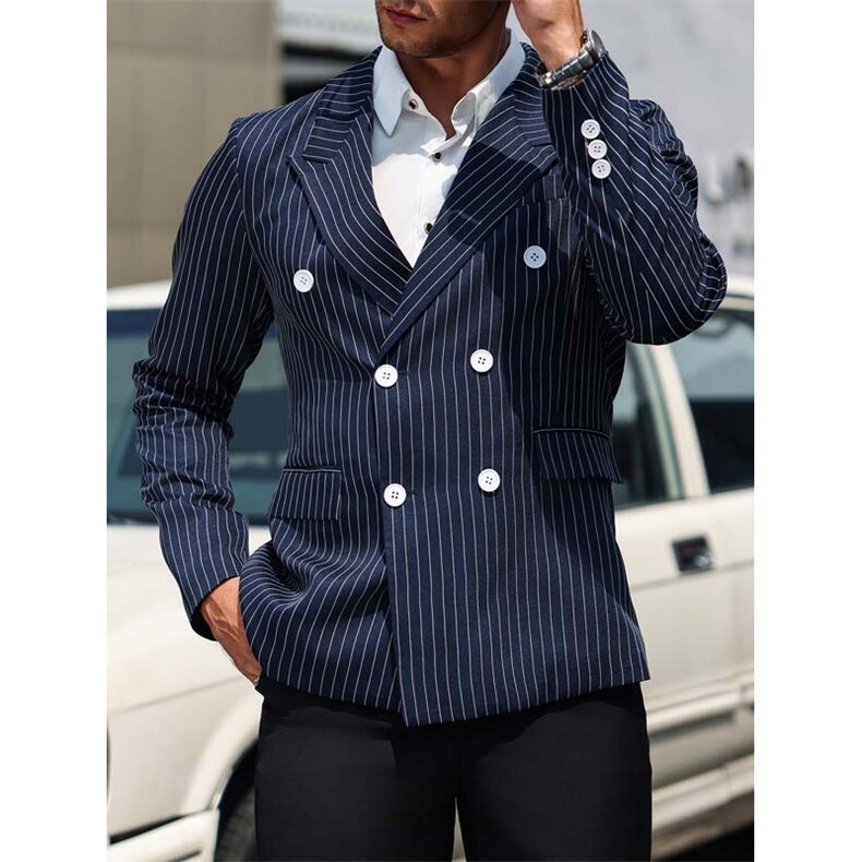 秋冬季男士戗驳领条纹西装外套商务休闲西装上衣P78控128XZ402-2，男装西服套装，星座402-2