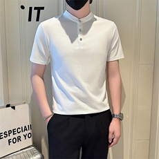 店主风社会小伙男士纯色立领POLO衫男修身T恤301A-1/PL102/P55，男装T恤，星座301A-1