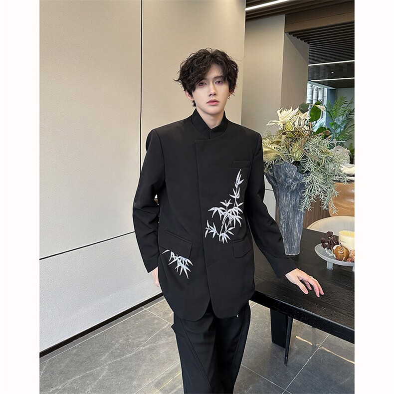 现货25新中式礼服竹叶刺绣斜襟立领西装外套XZ114-P128,男装西服,电商B288