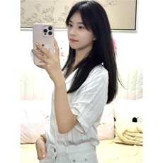 白色韩系简约复古设计感短袖衬衫女夏季新款宽松通勤时尚职业上衣，男装T恤，星座506A