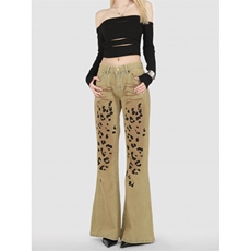 2212-P55美式高街辣妹复古豹纹微喇小众牛仔裤女新款修身裤，女装休闲裤，电商A306A