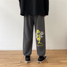 2021春秋款白墙黑色2休闲宽松印花运动裤A061-K1855-P35加绒P45，男装休闲裤，电商A061