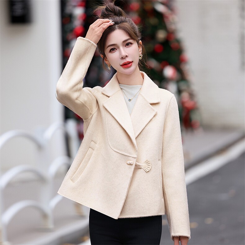 新中式guo风纯色双面呢大衣短款女2024新款小个子零羊绒毛呢外套,女装双面呢大衣,衣之秀